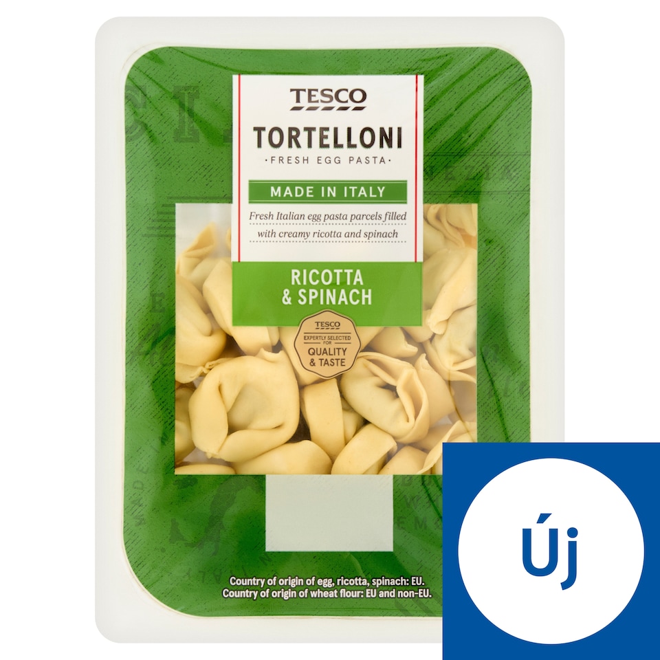 Tesco Tortelloni friss 4 tojásos durumtészta ricottával és spenóttal töltve 250 g