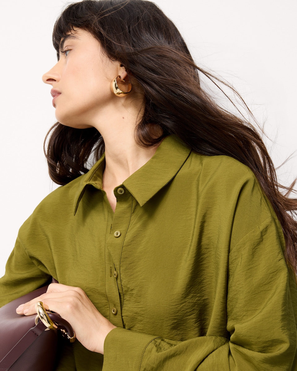 image 1 of F&F Knot Front Shirt in Olive