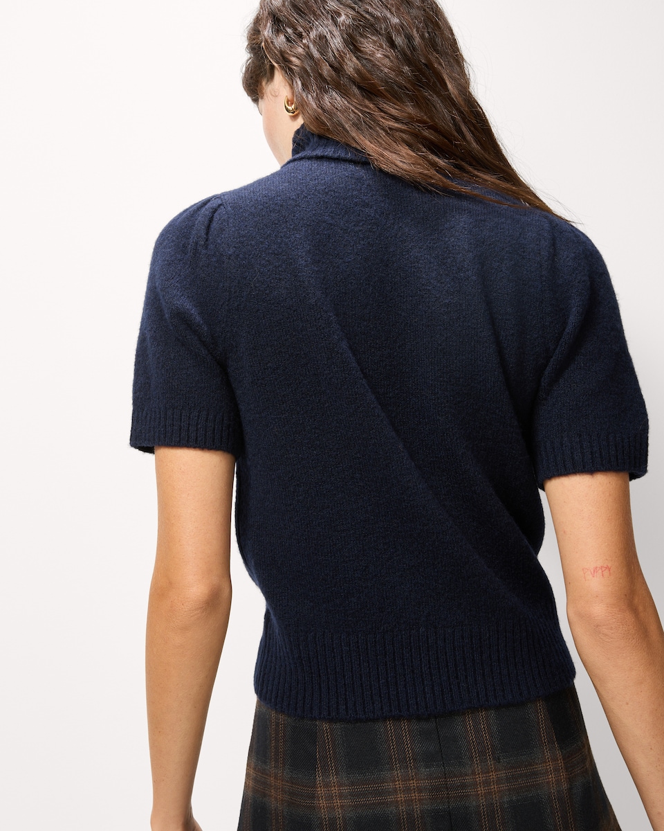 image 1 of F&F Roll Neck Puff Sleeved Jumper with Wool in Navy