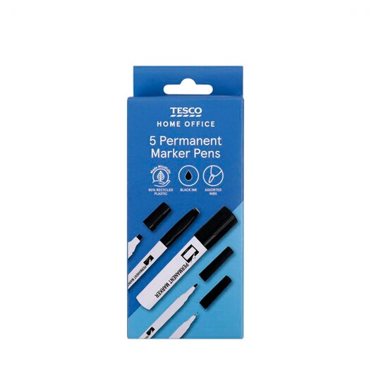 Tesco Permanent Markers Asstd Nibs Black 5 Pack Tesco Groceries