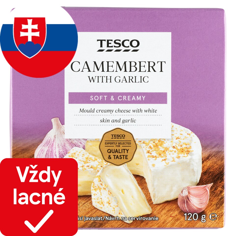 Tesco Mäkký zrejúci plnotučný syr s bielou plesňou na povrchu s cesnakom 120 g