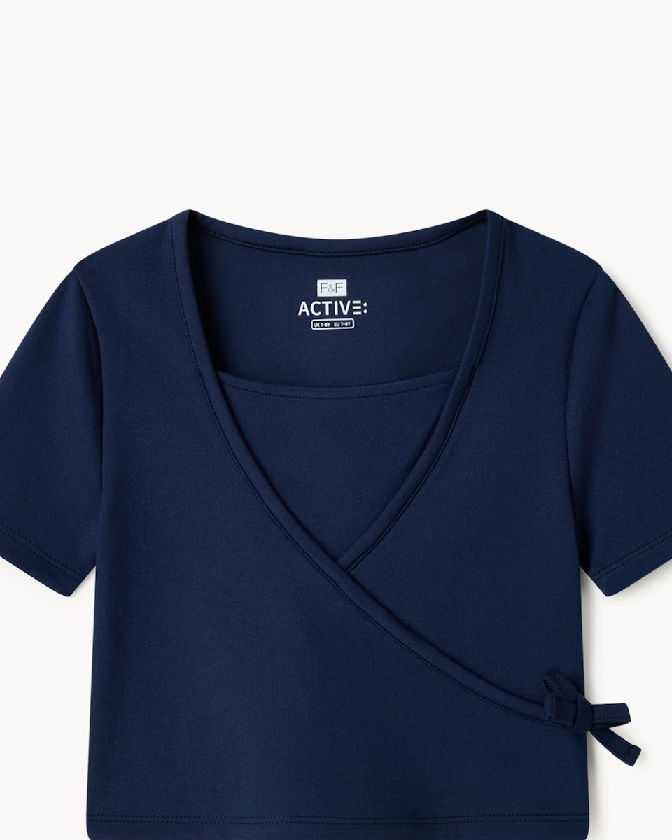 image 1 of F&F Active Girls ULTRAMOVE Wrap Top and Flared Leggings Set in Navy