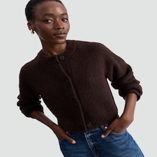 F&F Knitted Button Front Cardigan with Wool in Brown