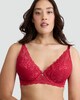 image 1 of F&F Fuller Bust Floral Lace Detail Underwired Plunge Bra in Red