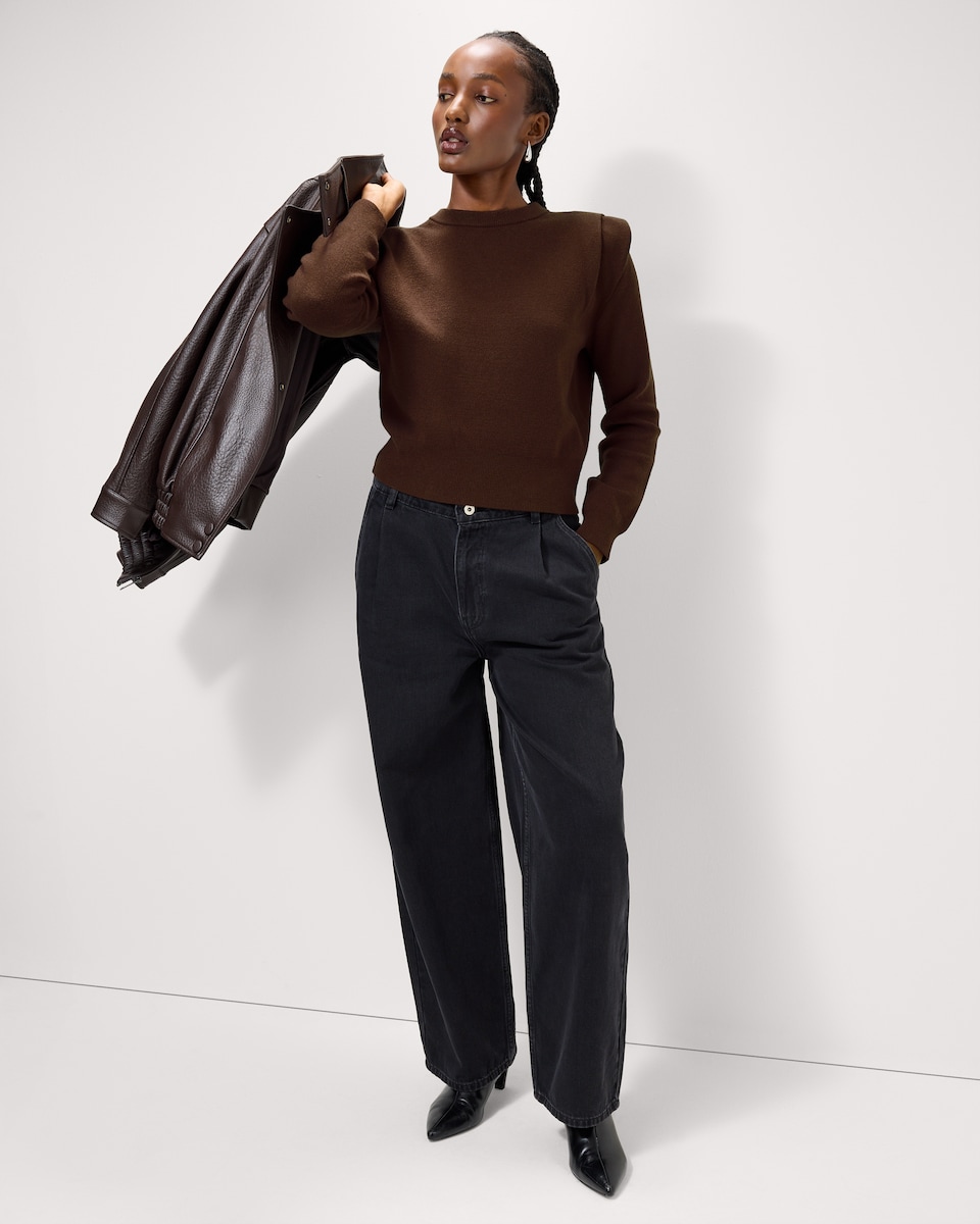 image 1 of F&F Tuck Shoulder Jumper in Brown