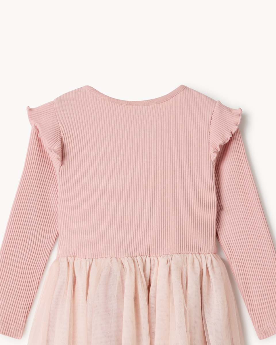 image 1 of F&F Girls Cotton Rich Tulle Dress in Pink