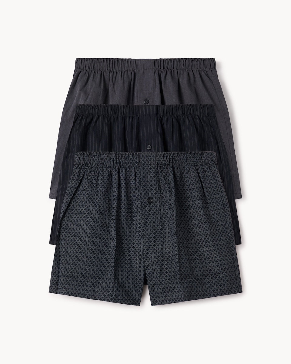 image 1 of F&F 3-Pack Pure Cotton Printed Woven Boxers in Black