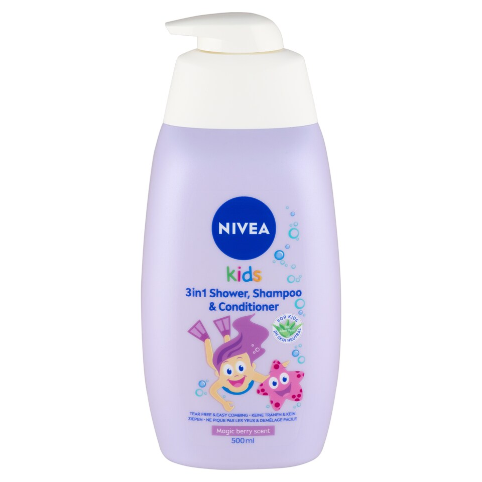 image 1 of NIVEA Kids Magic Berry Scent 3in1 Shower, Shampoo & Conditioner for Girls 500 ml