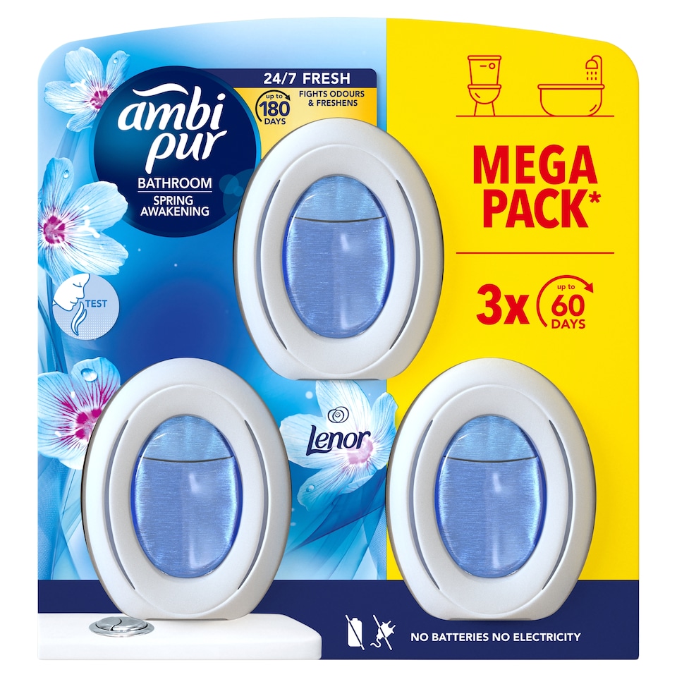 Ambi Pur Bathroom Air Freshener, Fights Odour And Freshens, Spring Awakening  Count
