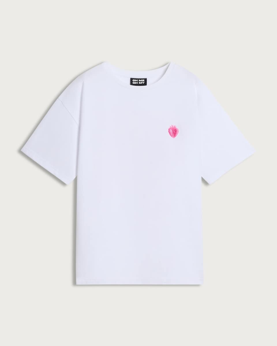 image 1 of OH ME OH MY Pure Cotton Heart Embroidered T-Shirt in White