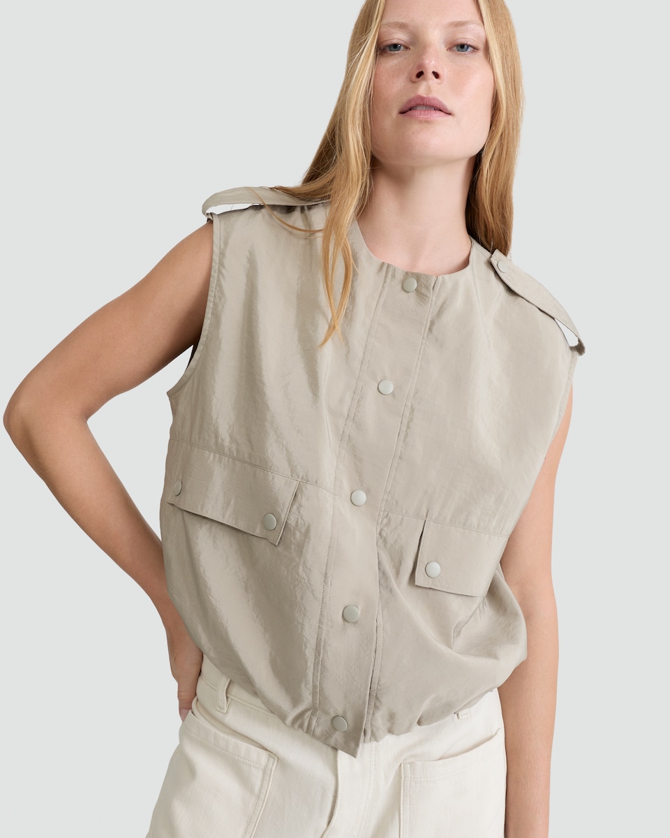 image 1 of F&F Buttoned Utility Vest in Neutral