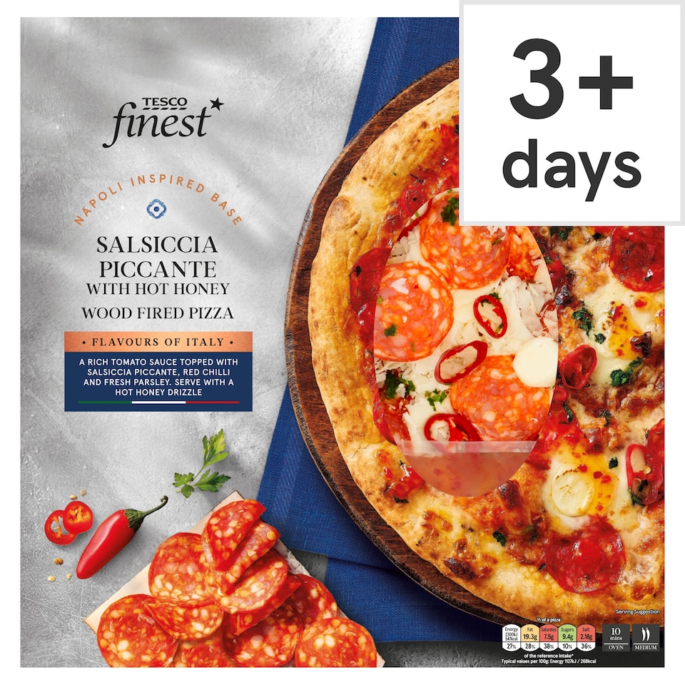 Tesco Finest Salsiccia Piccante with Hot Honey Wood Fired Pizza 410g