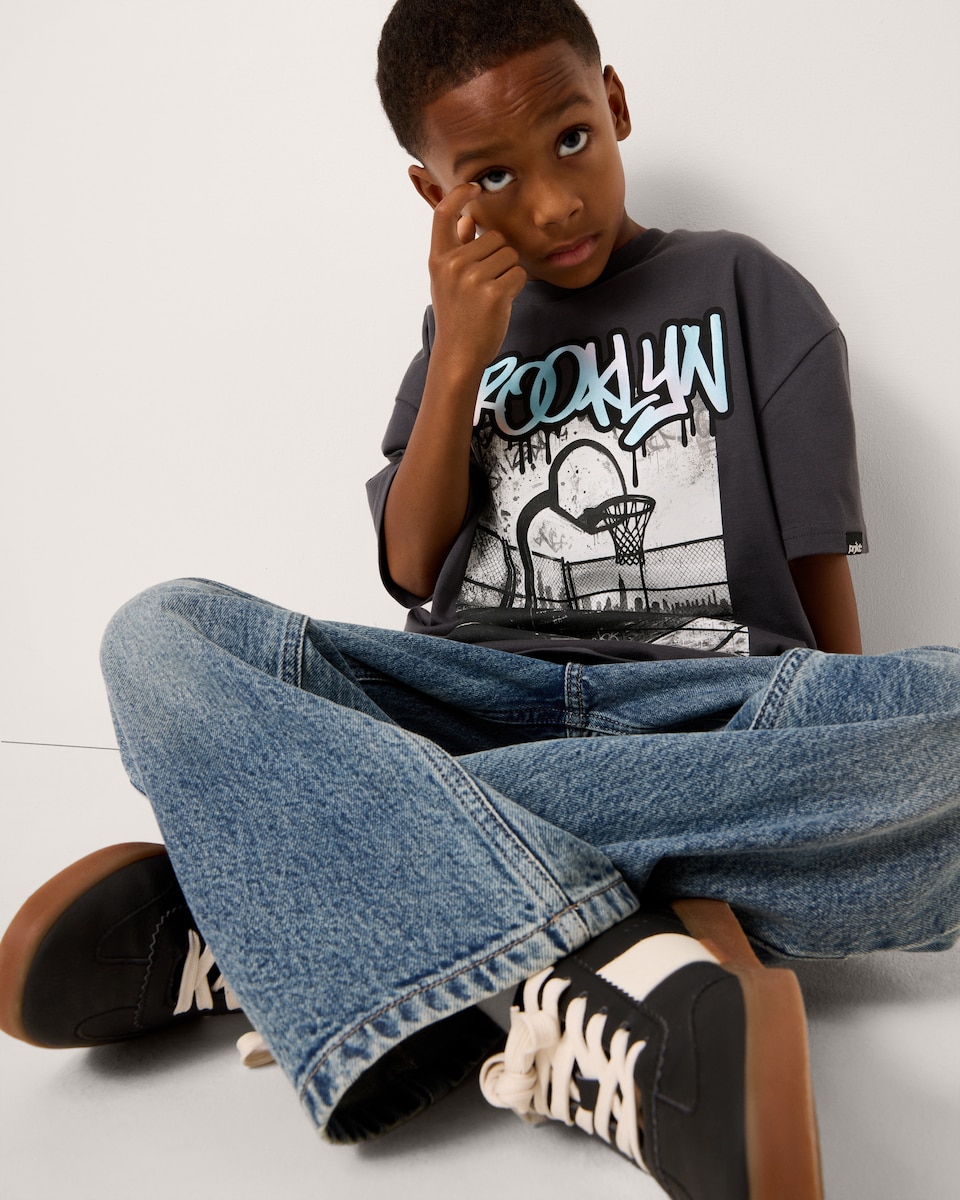 image 1 of F&F Boys Pure Cotton Brooklyn T-Shirt in Grey