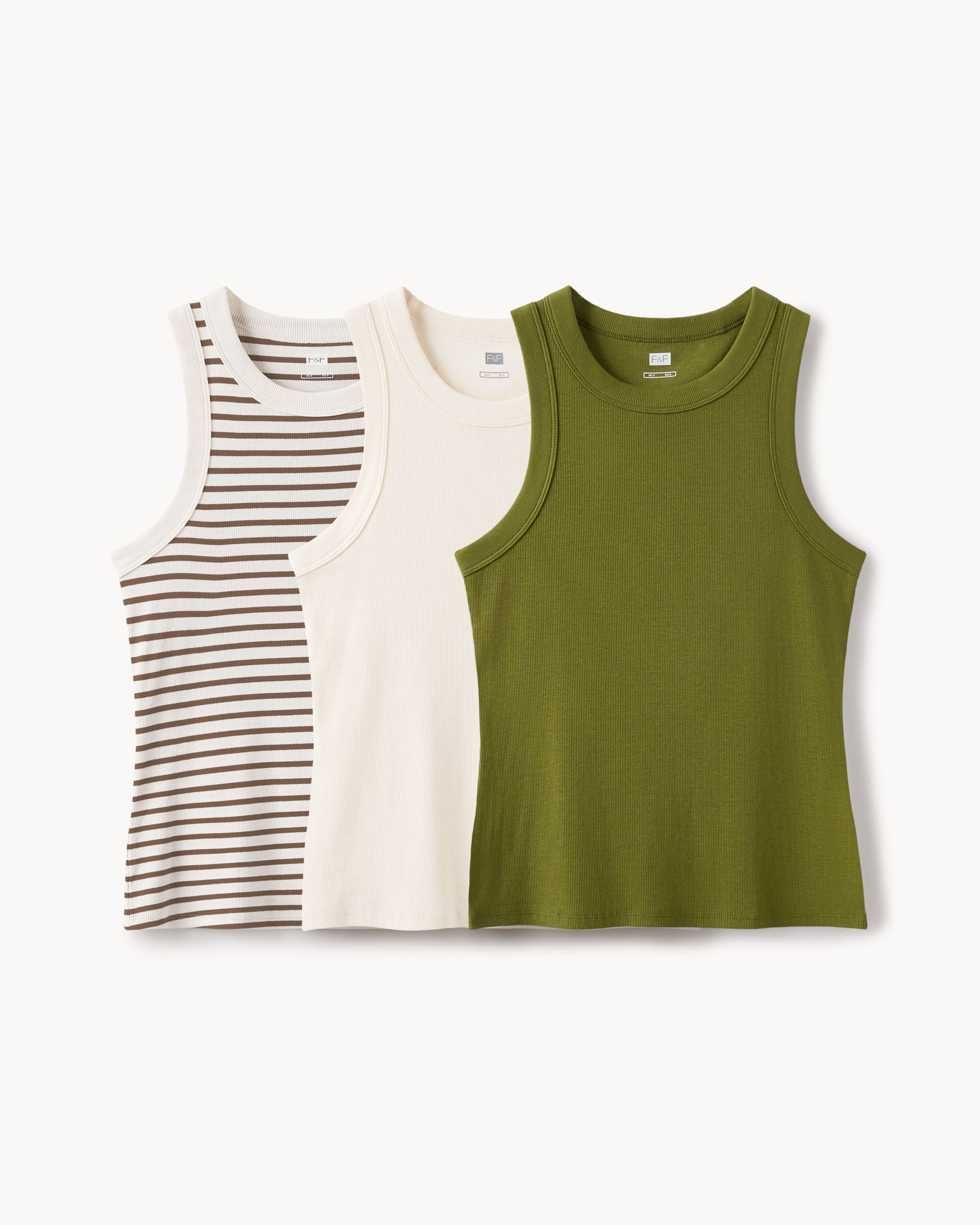 F&F 3-Pack Cotton Rich Ribbed Vests in Multi Green