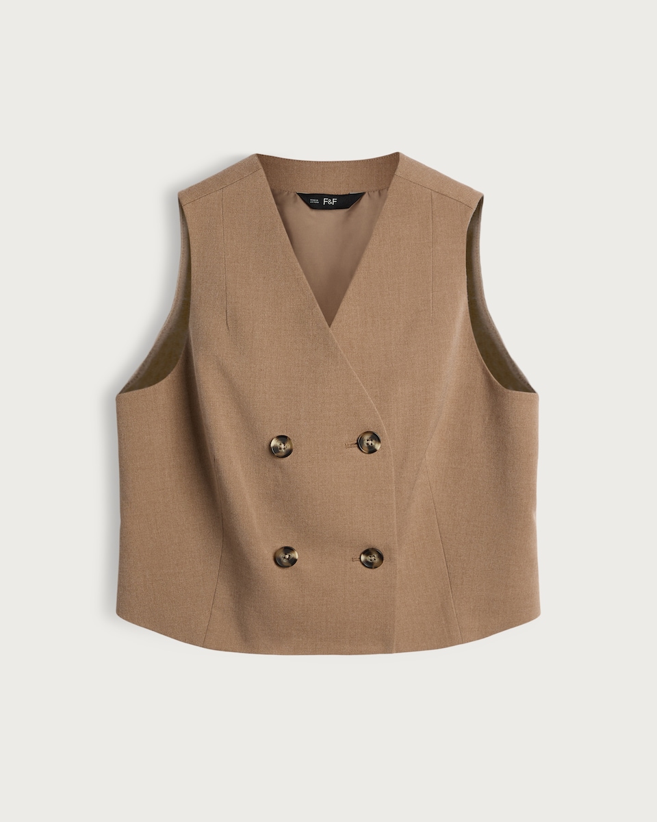image 1 of F&F Double Breasted V Neck Waistcoat in Brown