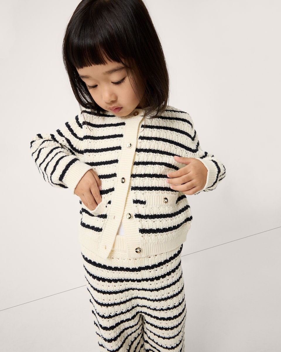 image 1 of F&F Girls Pure Cotton Striped Cardigan and Trousers Set in Multi White