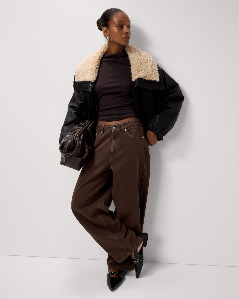 image 1 of F&F Pure Cotton Slash Neck Top in Chocolate