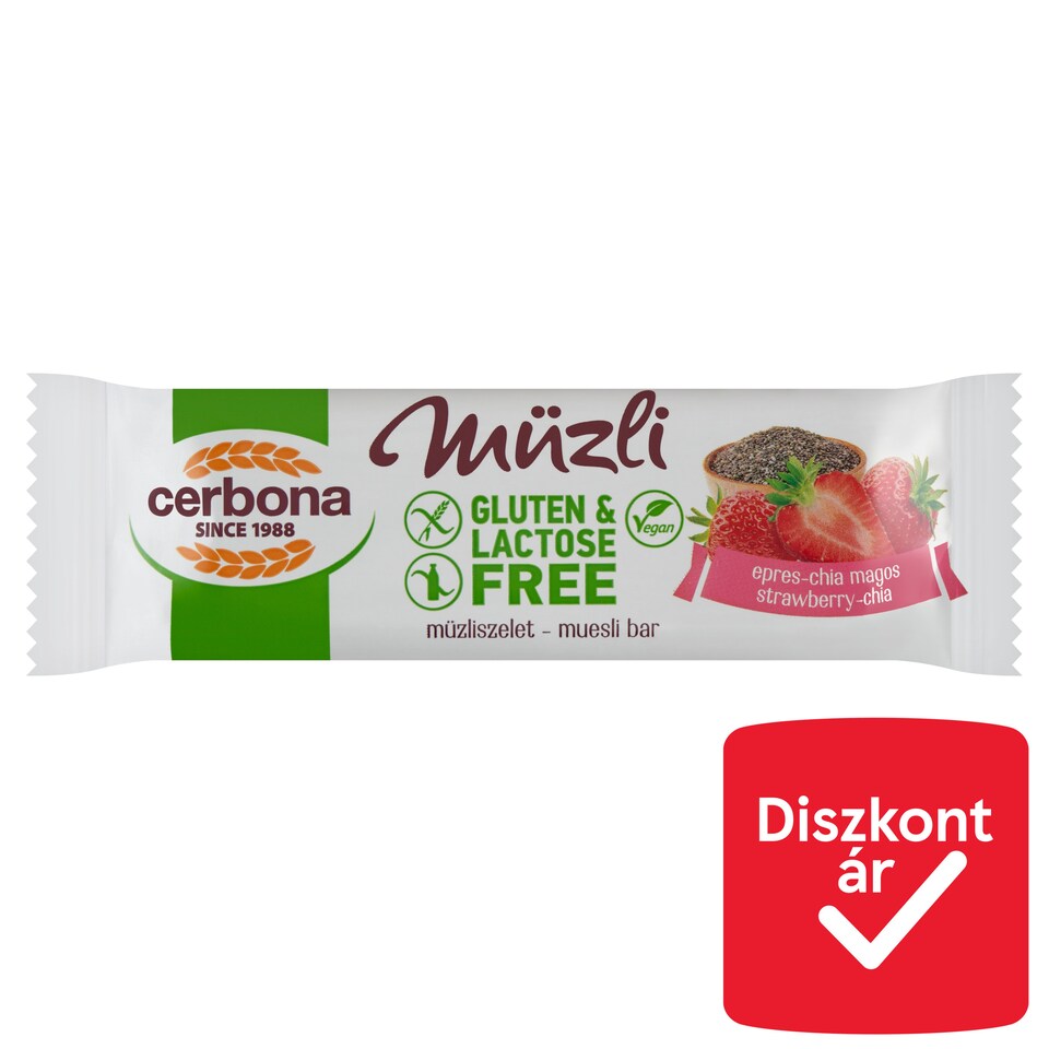 image 1 of Cerbona Gluten-Free, Lactose-Free Strawberry-Chia Muesli Bar 35 g