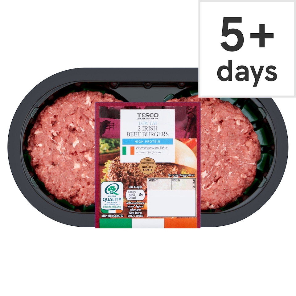 Tesco Low Fat 2 Irish Beef Burgers 227g