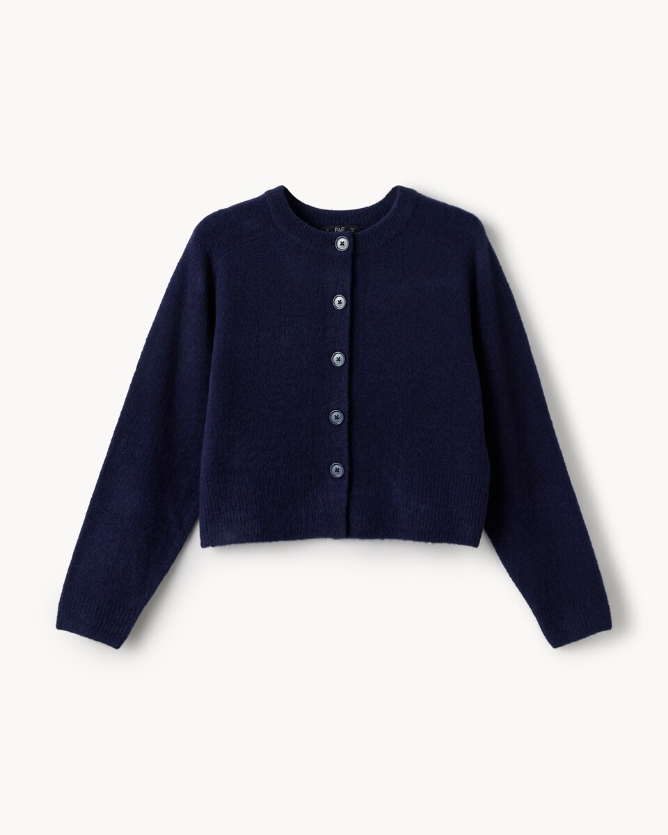 image 1 of F&F Knitted Crew Neck Cardigan in Navy