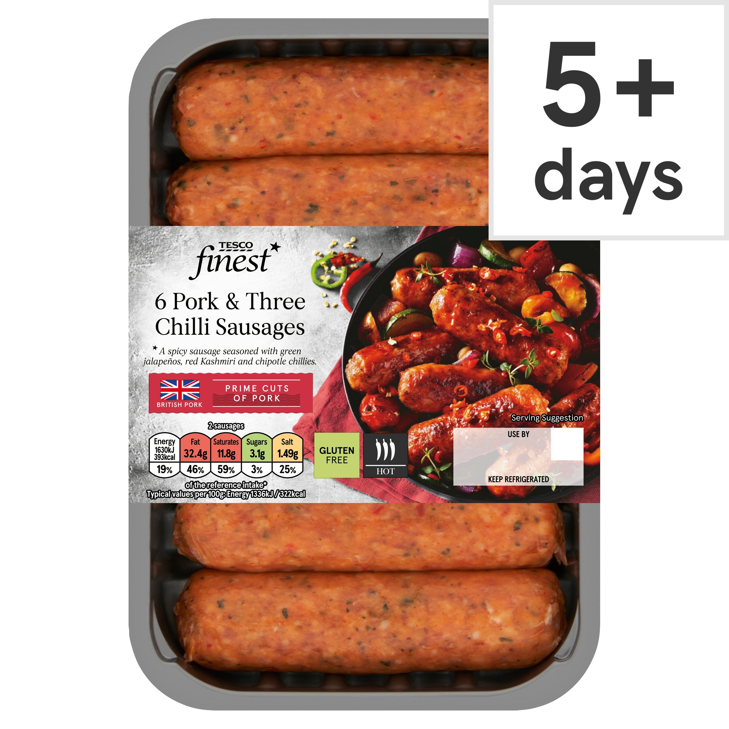 Tesco Finest Pork & Three Chilli Sausages 400g