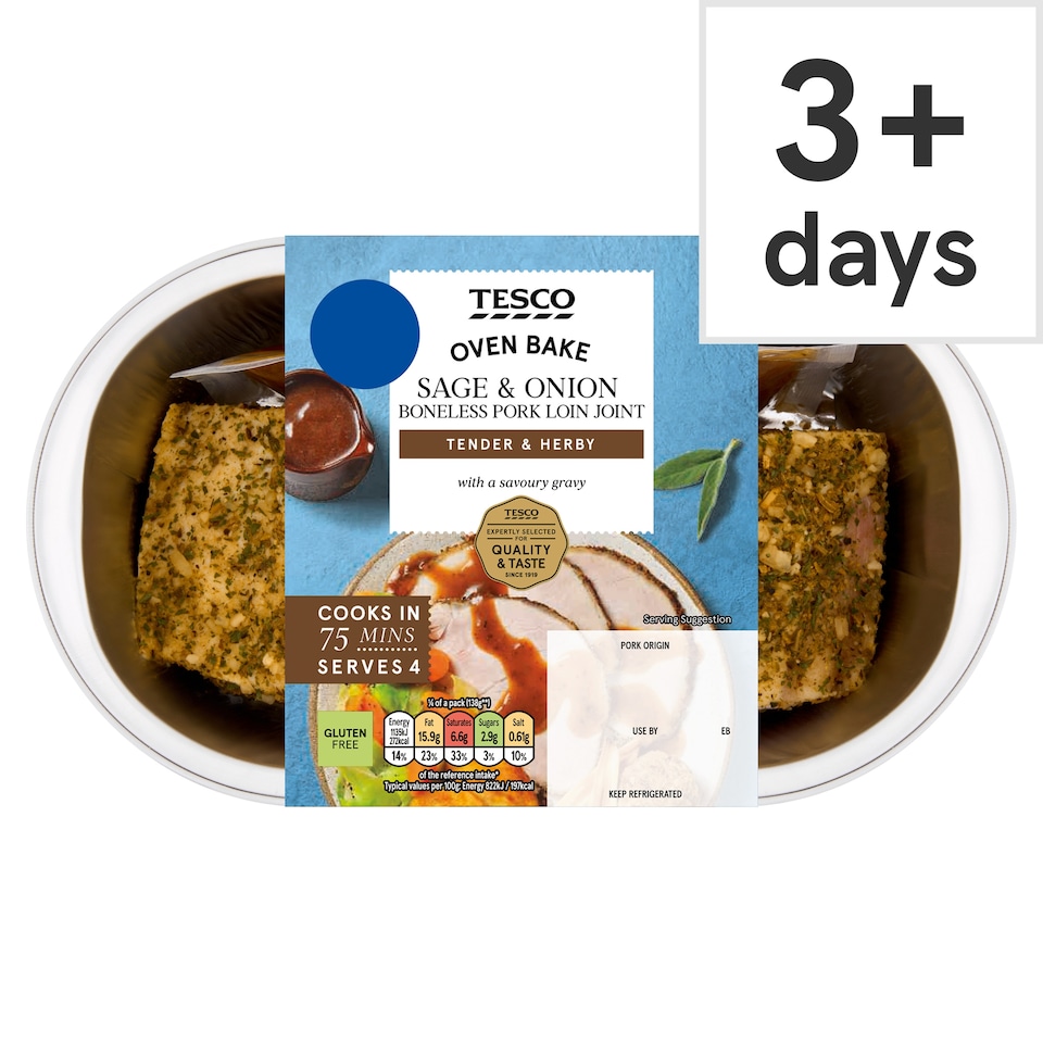 Tesco Easy Carve Sage & Onion Pork Loin Joint with Gravy 650g