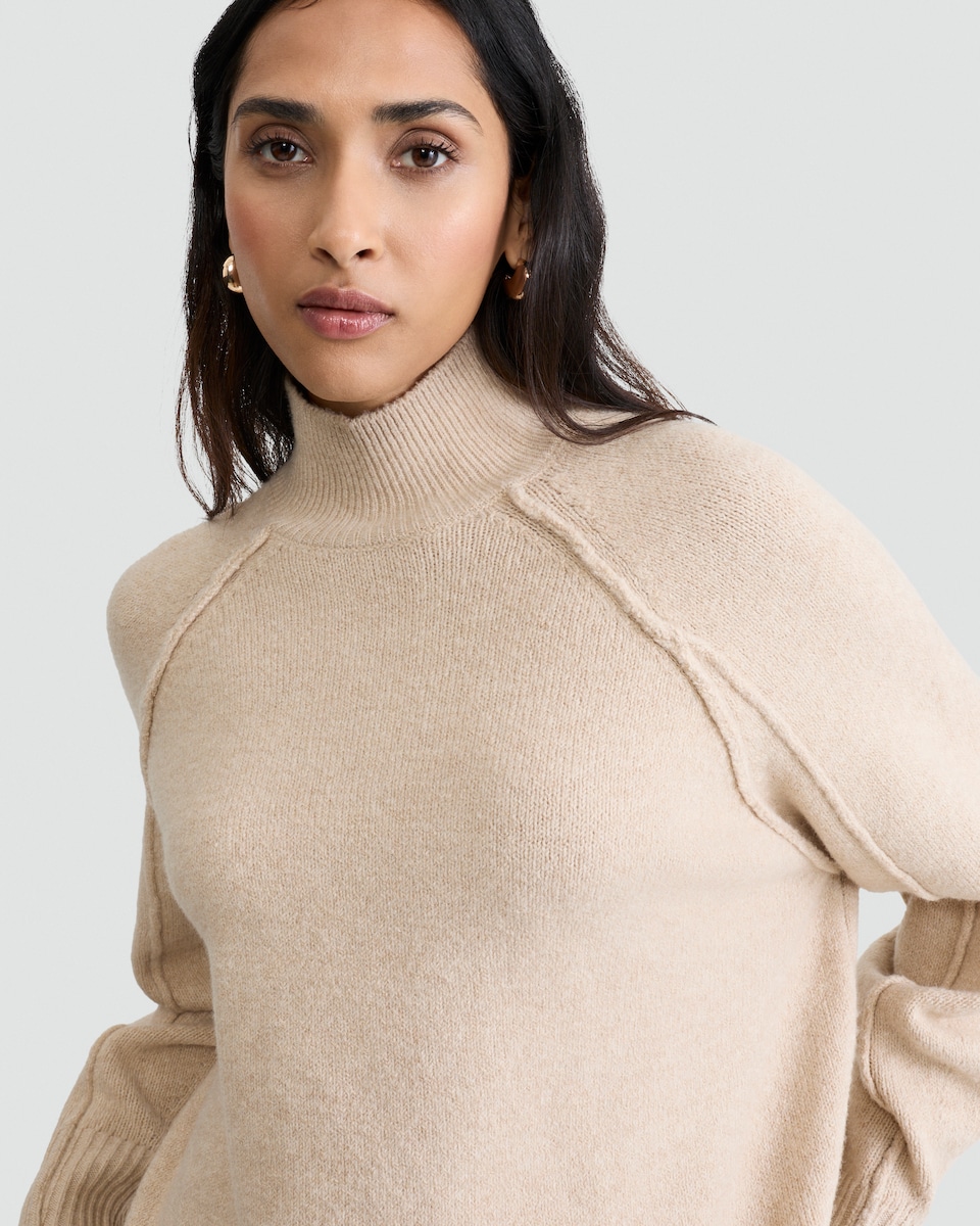 image 1 of F&F Knitted High Neck Jumper with Wool in Neutral