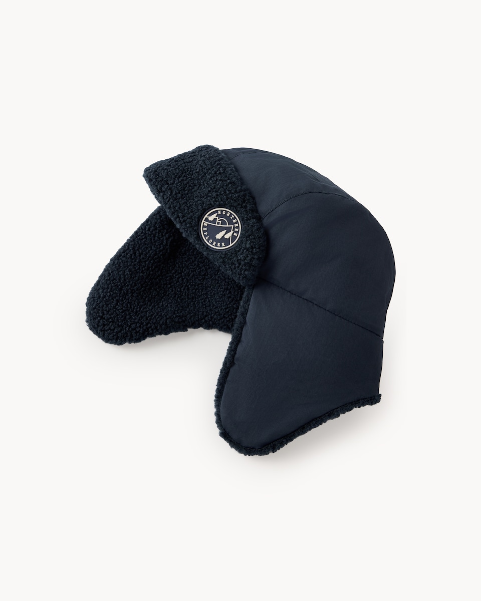 image 1 of F&F Boys Borg Lined Trapper Hat in Navy