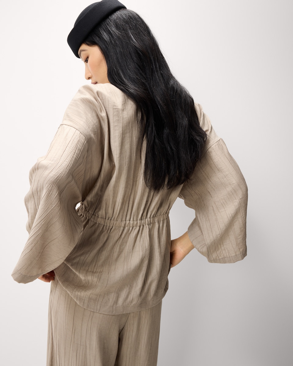 image 1 of F&F Textured Tie Waist Blouse in Mink
