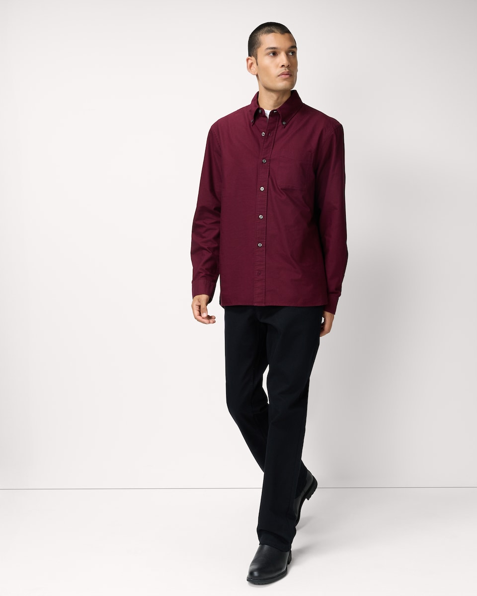 image 1 of F&F Pure Cotton Long Sleeved Oxford Shirt in Burgundy