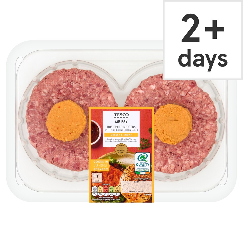 Tesco Irish Beef Burgers with a Cheddar Cheese melt 267g
