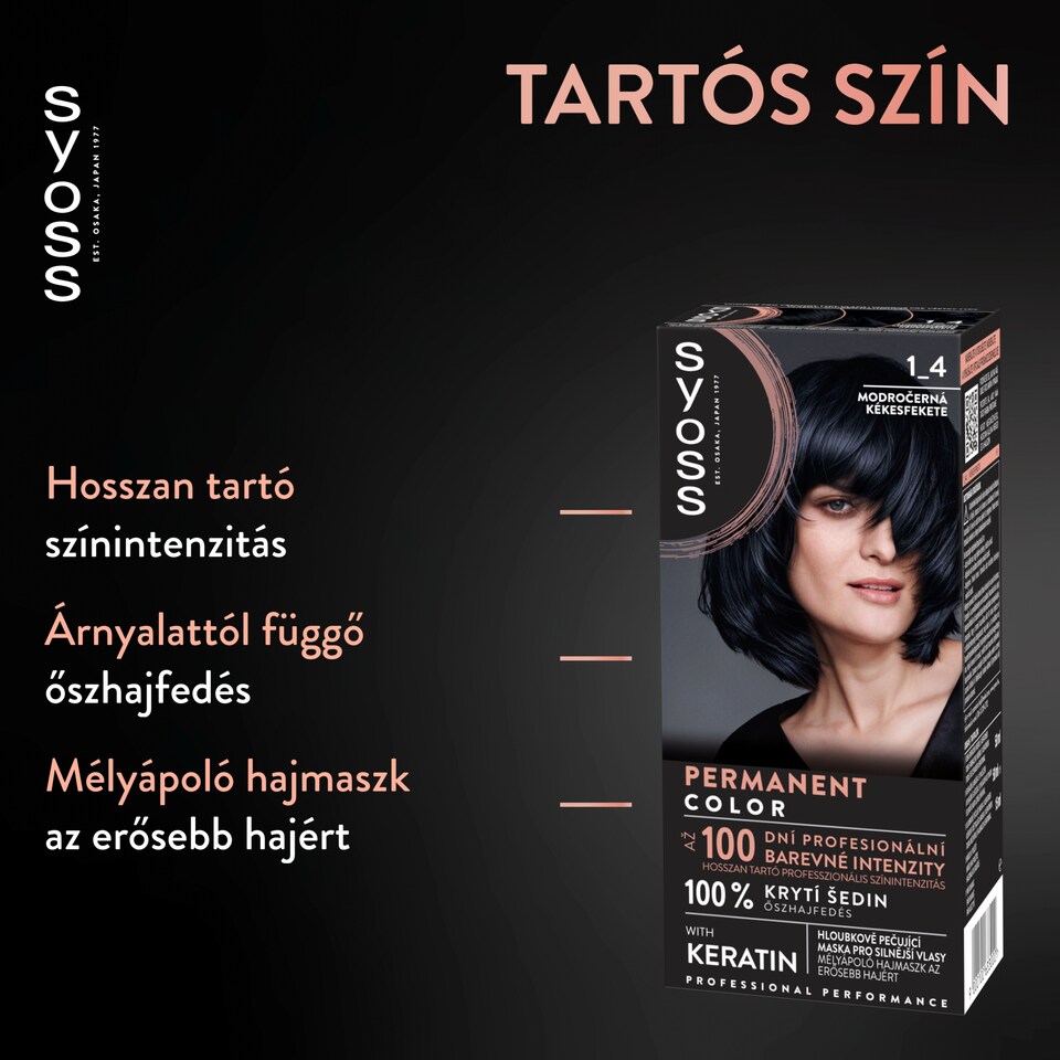 Syoss Color tartós hajfesték 1-4 kékesfekete  1. kép