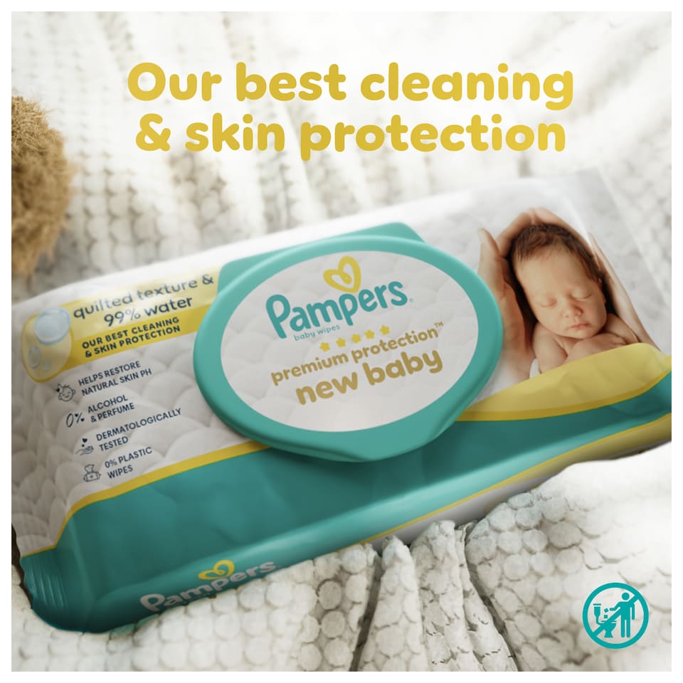 image 1 of Pampers Premium Protection New Baby Wipes 6x 60 Wipes