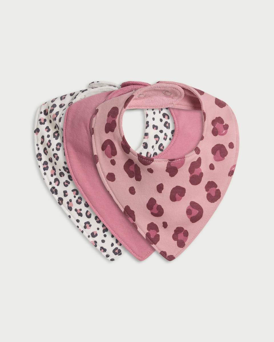 F&F Baby 3-Pack Pure Cotton Animal Print Dribble Bibs in Pink