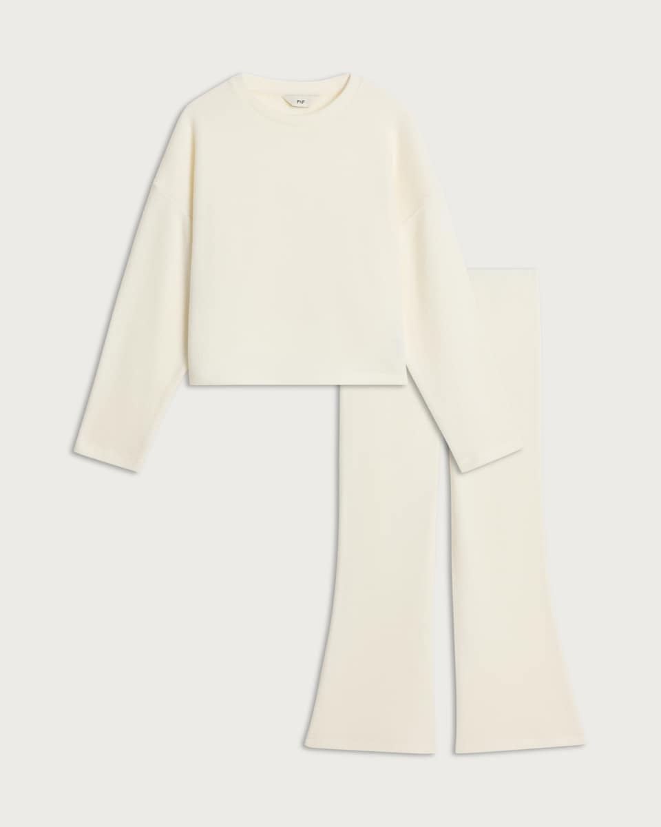 image 1 of F&F Girls 2-Piece Long Sleeved Top and Flared Leggings Set in Cream