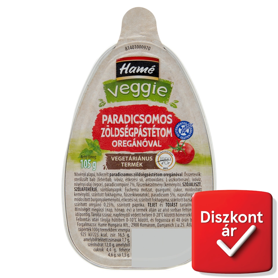 Hamé Veggie paradicsomos zöldségpástétom oregánóval 105 g