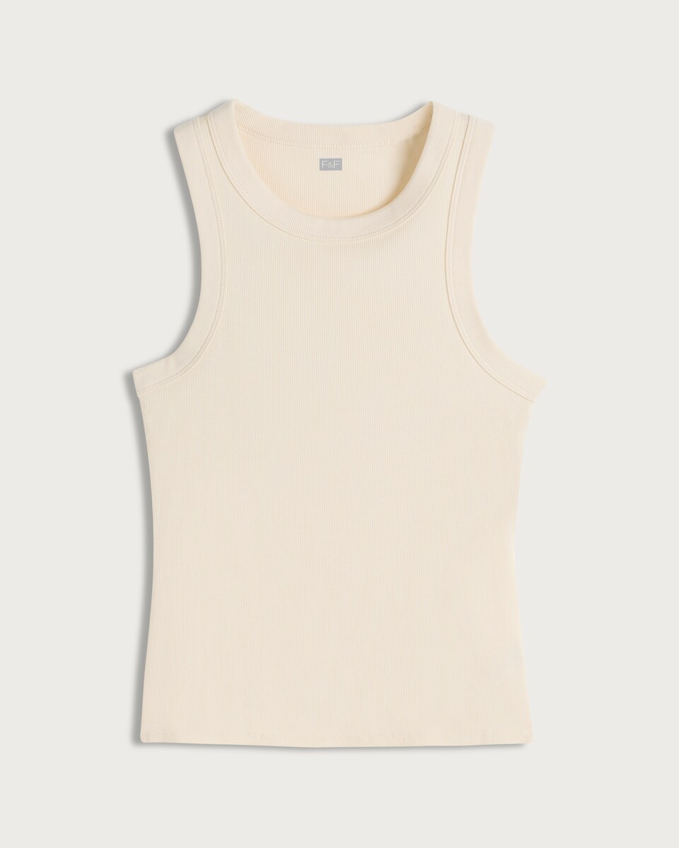 image 1 of F&F Cotton Rich Ribbed Racer Back Vest in Cream