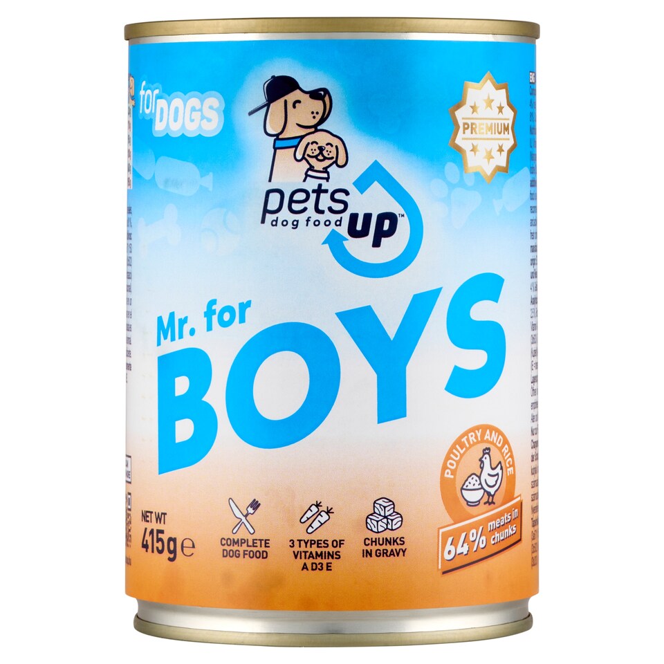 PetsUp Mr. for Boys állateledel felnőtt kutyák számára baromfival és rizzsel, szószban 415 g  1. kép
