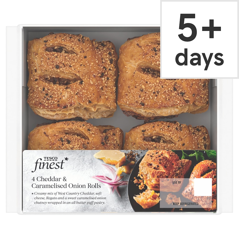 Tesco Finest 4 Vintage Cheddar & Caramelised Onion Rolls 188G