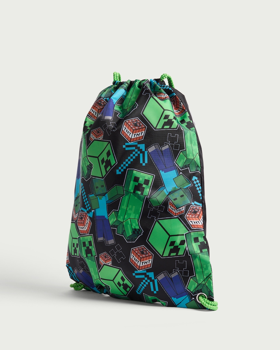image 1 of Minecraft Creeper Drawstring Bag in Black