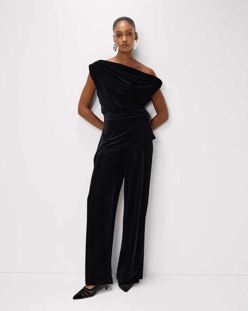 image 1 of F&F Velvet Draped Co-ord Top in Black