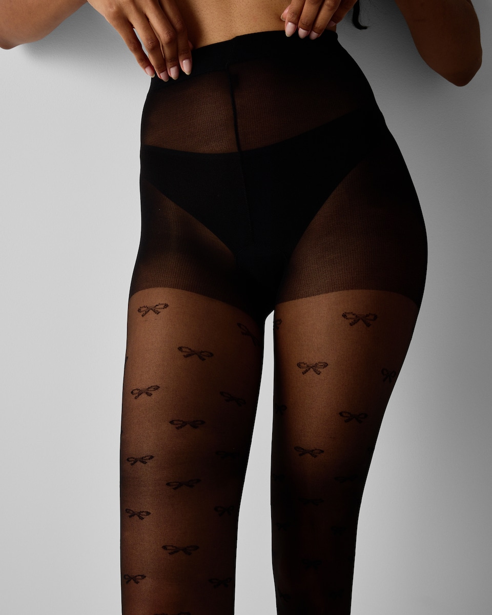 image 1 of F&F Bow Detail Fashion Tights in Black