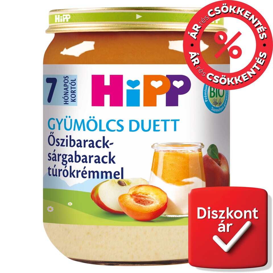 HiPP Organic Peach-Apricot with Cottage Cheese Cream Baby Dessert 7 Months+ 160 g