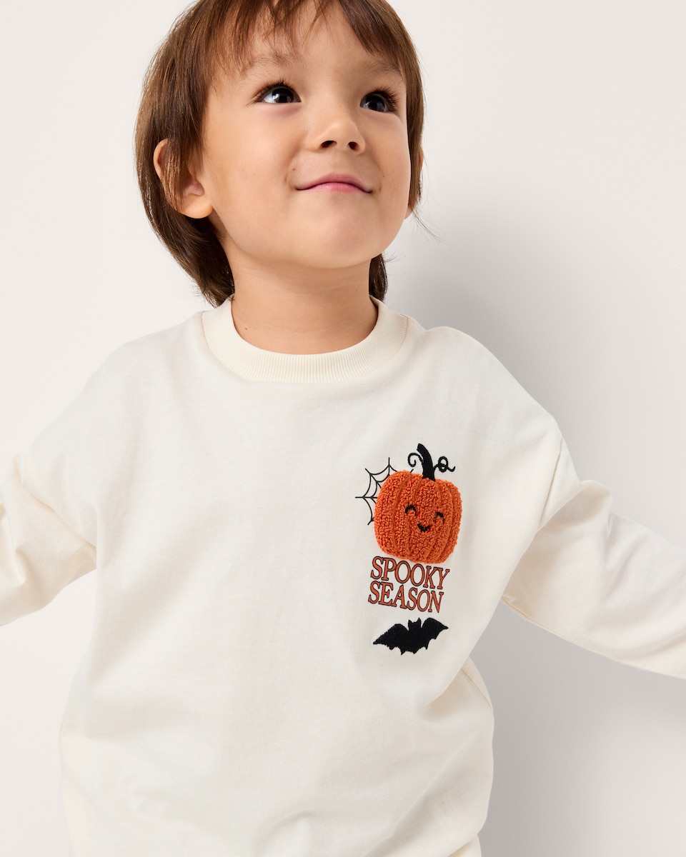 image 1 of F&F Boys Pure Cotton Spooky Season Top in Cream