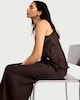 image 3 of The F&F Edit Satin Wide Leg Co-ord Trousers in Chocolate