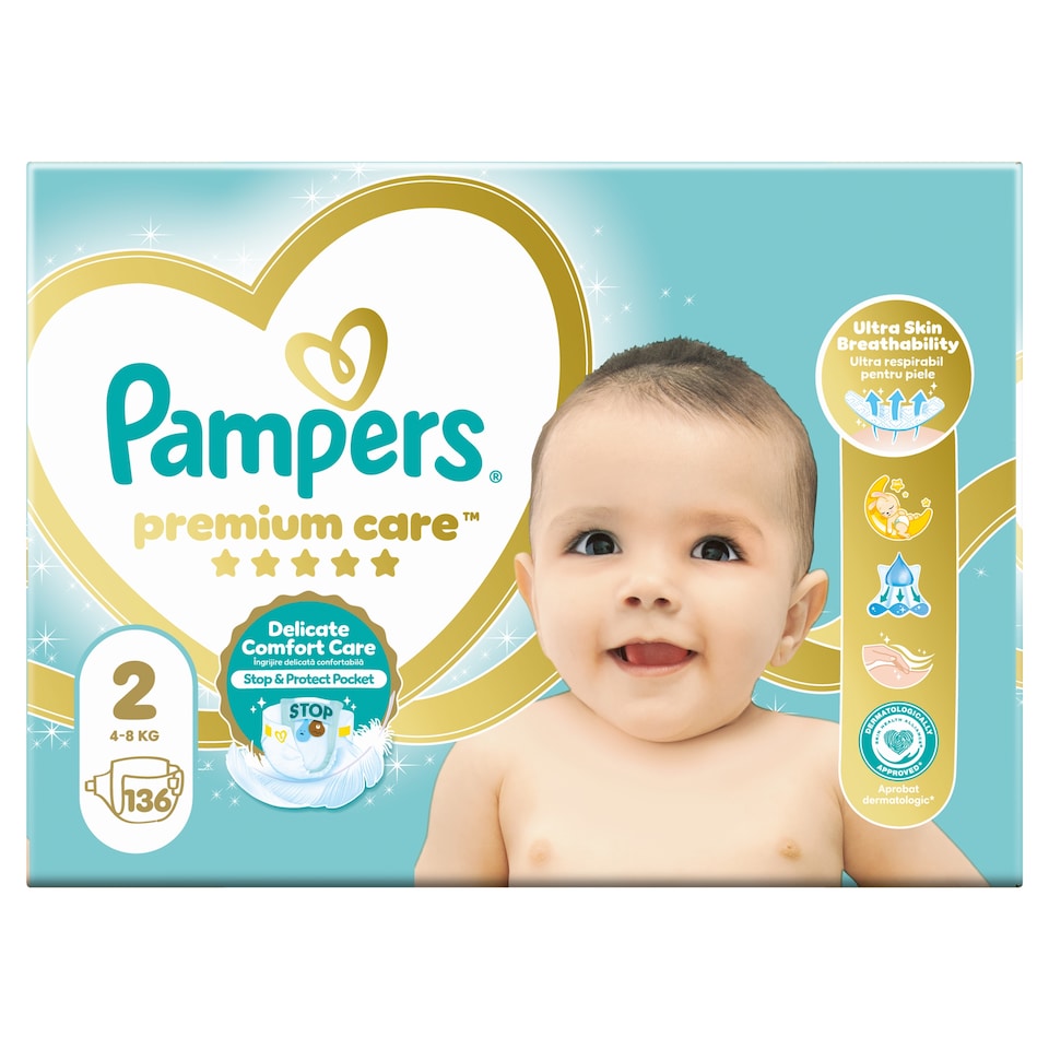 image 1 of Pampers Premium Care Size 2, 136 Nappies, 4kg-8kg
