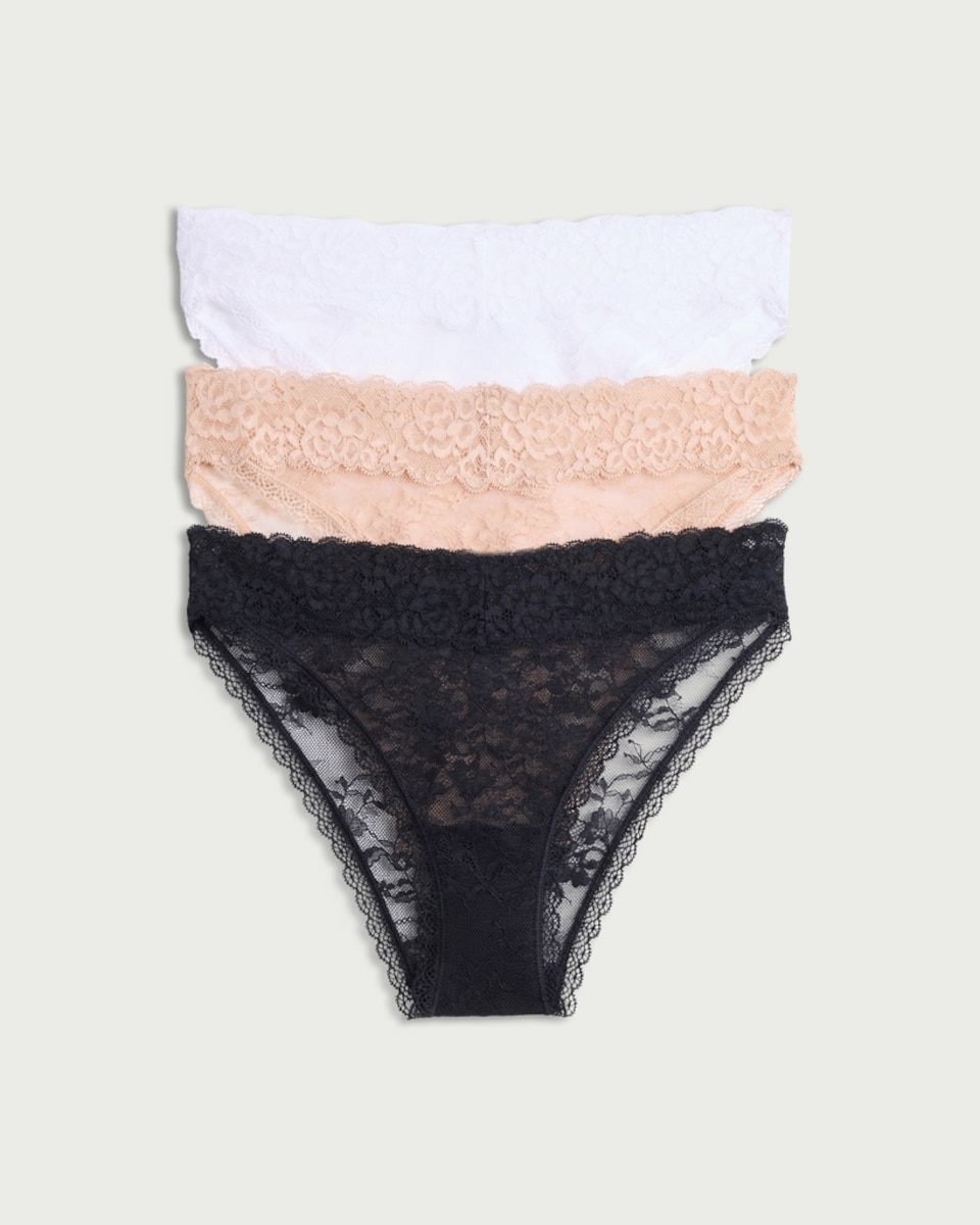 image 1 of F&F 3-Pack Lace Trim Brazilian Knickers in Multi