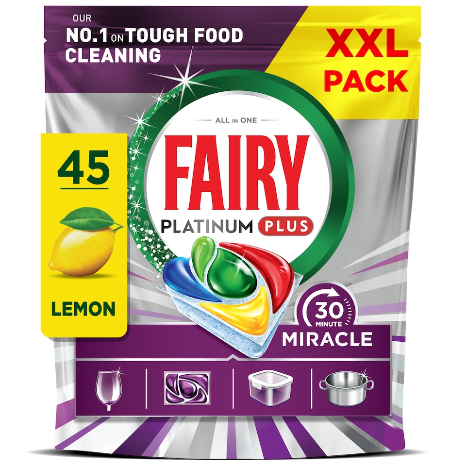 image 1 of Fairy Platinum plus all in one XXL Pack lemon 45 Dishwasher Tablets 741g