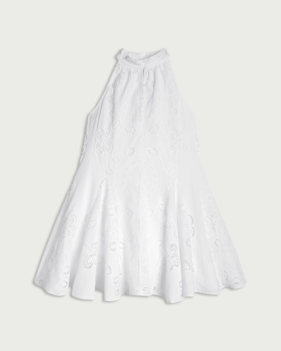 image 1 of F&F Pure Cotton Embroidered Mini Dress in White