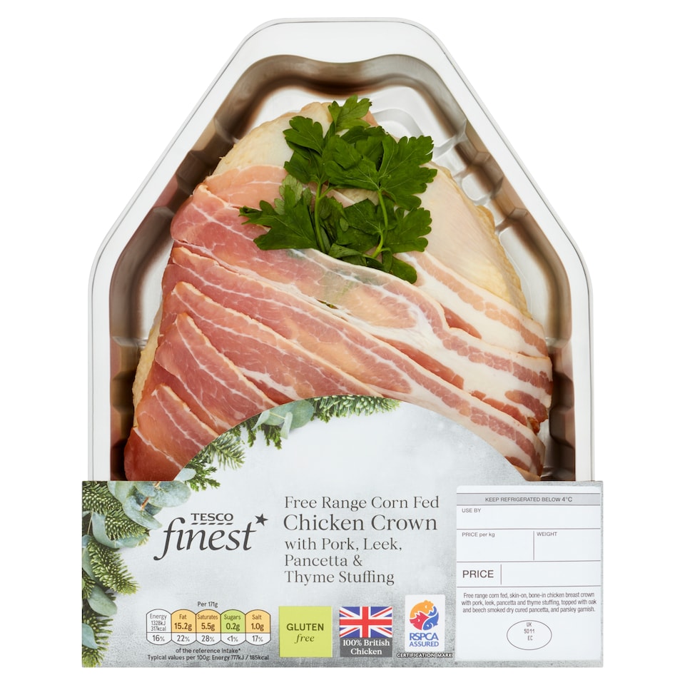 Tesco Finest British Free Range Chicken Crown with Pork, Leek, Pancetta & Thyme Stuffing 0.9kg-1.1kg Serves 4